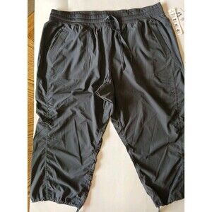 Reebok Womens Plus 2X Charcoal Lounge Workout Shirred Woven Capri